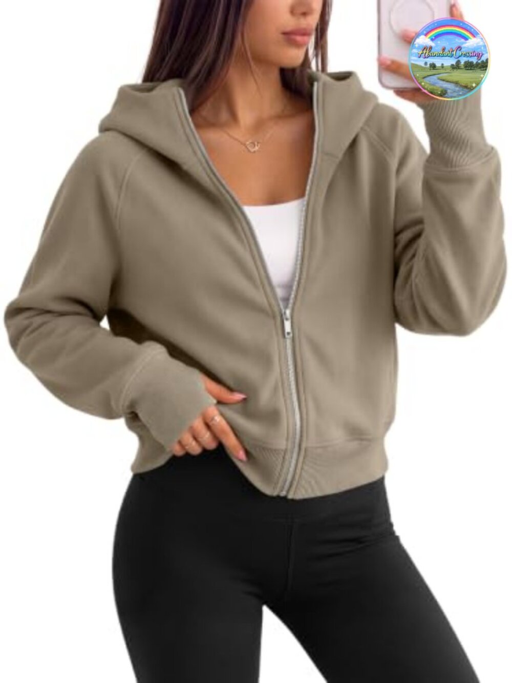 Women's Zip Up Cropped Hoodie Sweatshirt Cotton Polyester Casual